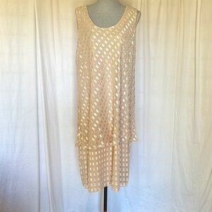 Patra Vintage 2pc Dress Womens 18 Beige Shimmer Sleeveless Lined Zip Silky Flowy